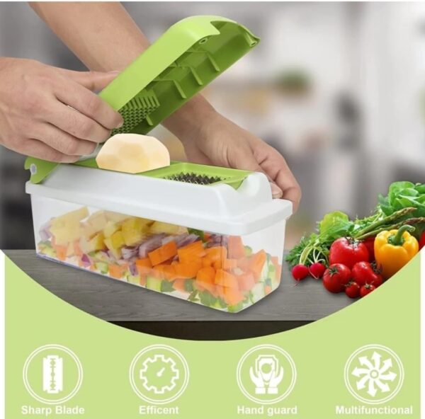 Well Set 13 in 1 Multipurpose Chopper, Fruits & Vegetable Cutters, Grater Peeler Chipser, Unbreakable Food Grade Body, Easy Push to Clean Button Slicer Dicer, Chopper for Kitchen - Image 2