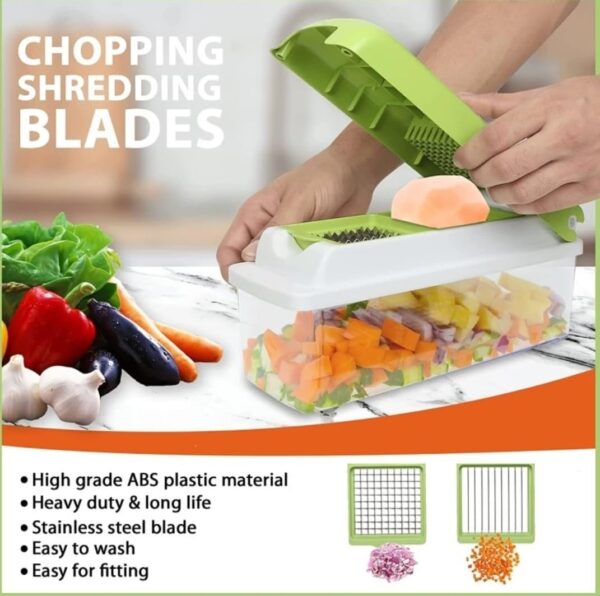 Well Set 13 in 1 Multipurpose Chopper, Fruits & Vegetable Cutters, Grater Peeler Chipser, Unbreakable Food Grade Body, Easy Push to Clean Button Slicer Dicer, Chopper for Kitchen - Image 3