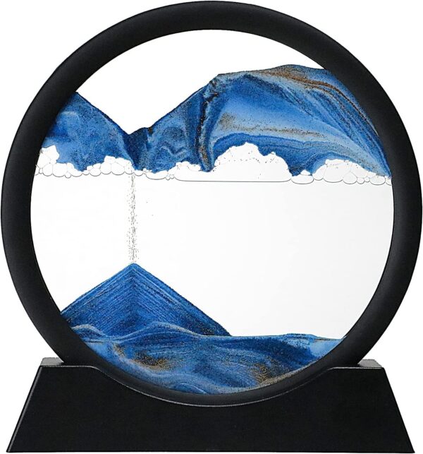 3D Sand Painting, Moving Sand Art Decor, Large Sand Art in Liquid Motion, Deep Sea Sandscape Sand Art Picture Round Glass for Home Office Ornament Desktop Decoration (7 Inch, Blue) - Image 3