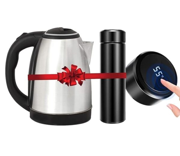 RFV1 COMBO Electric Kettle 1500W 1.8L | Stainless Steel Body with Cool Touch | Automatic Shut-Off And Smart Led Temperature Display Insulated Stainless Steel Hot & Cold Flask Bottle (Black, 500ml)